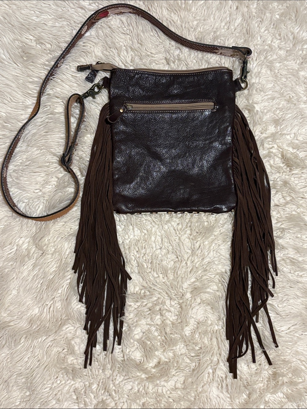Myra Bag Leopard Print Crossbody with Brown Fringe - Picture 5 of 5